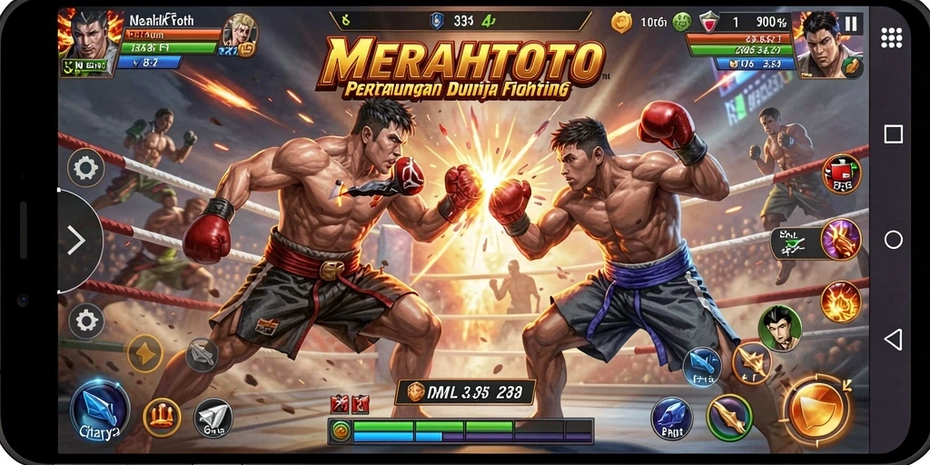 Screenshot gameplay MERAHTOTO yang menampilkan pertarungan seru.