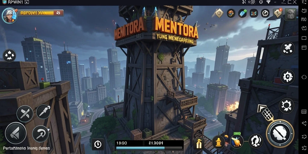Tangkapan layar menampilkan gameplay menegangkan di RPWIN1 dengan menara yang beragam.